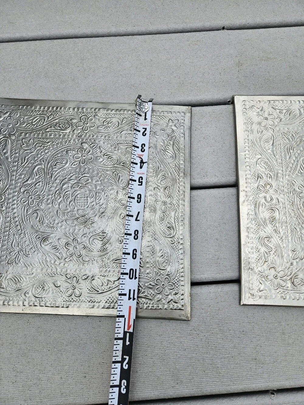 Pair Hosley Silver Metal Wall Tiles Embossed Floral Plaques Boho Shabby Chic 12
